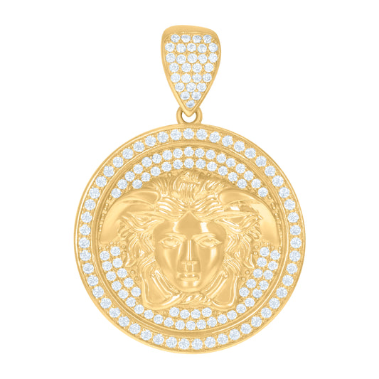 10k Yellow Gold Mens Cubic Zirconia Medusa Egyptian Fashion Charm Pendant