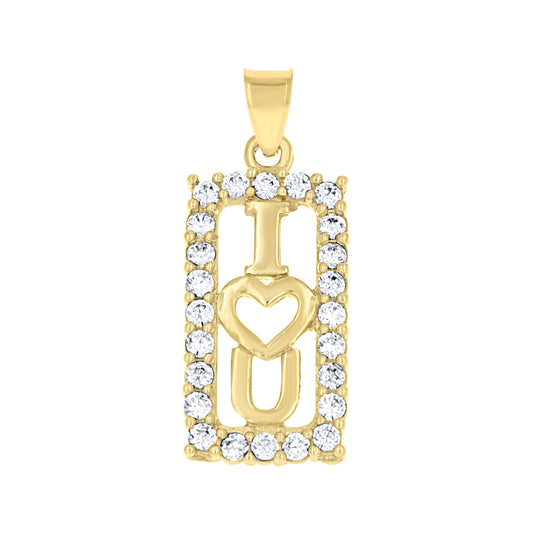 10k Two Tone Gold Womens Cubic Zirconia I Love You Charm Pendant