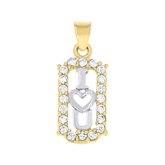 10k Two Tone Gold Womens Cubic Zirconia I Love You Charm Pendant