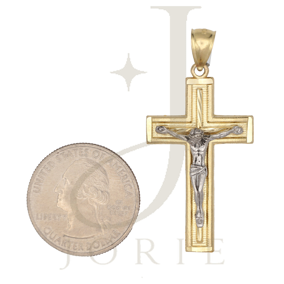 10k Two Tone Gold Mens Crucifix Cross Religious Charm Pendant