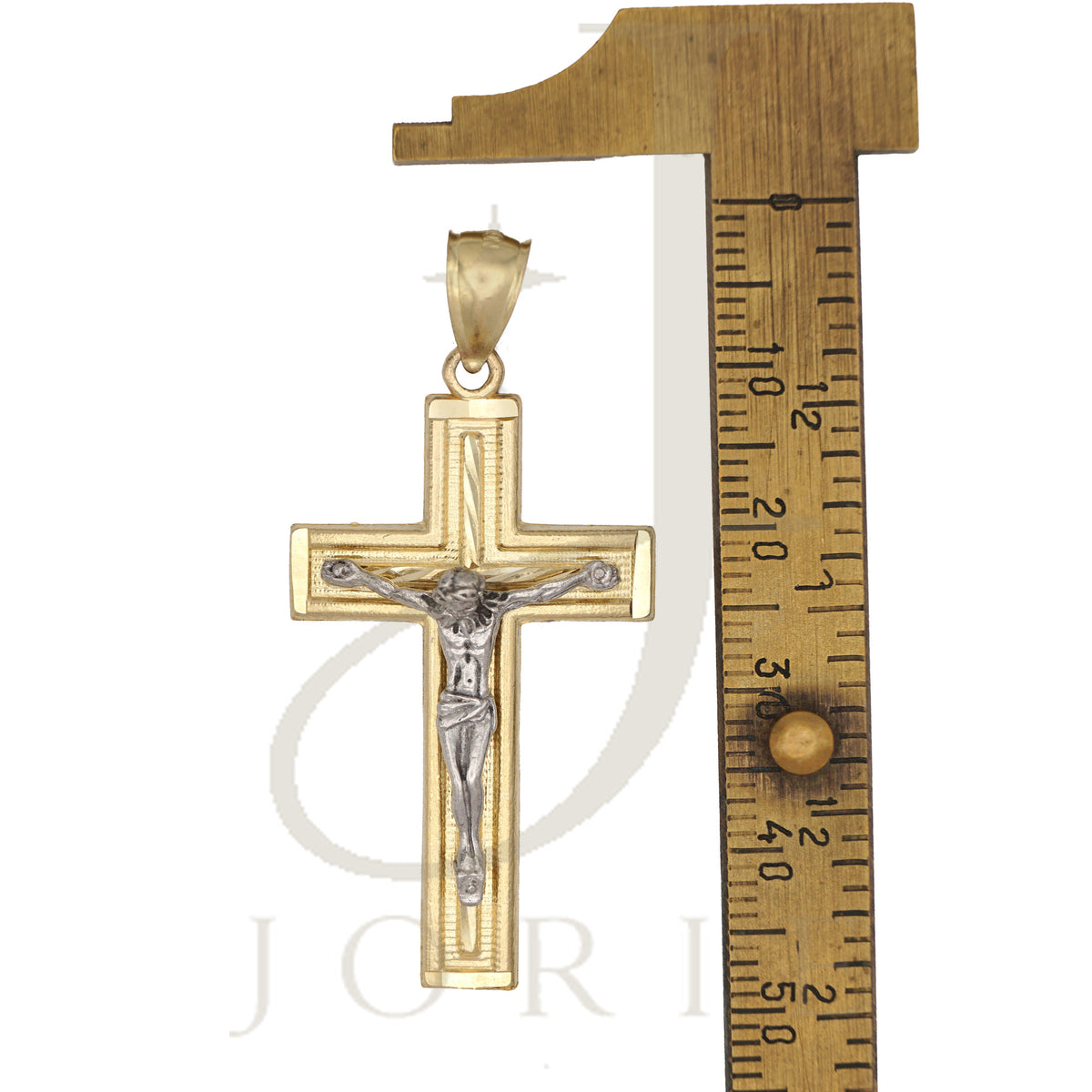 10k Two Tone Gold Mens Crucifix Cross Religious Charm Pendant