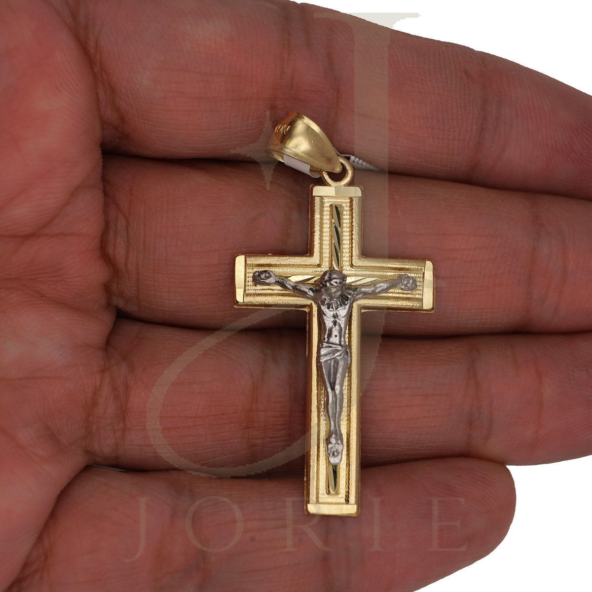 10k Two Tone Gold Mens Crucifix Cross Religious Charm Pendant