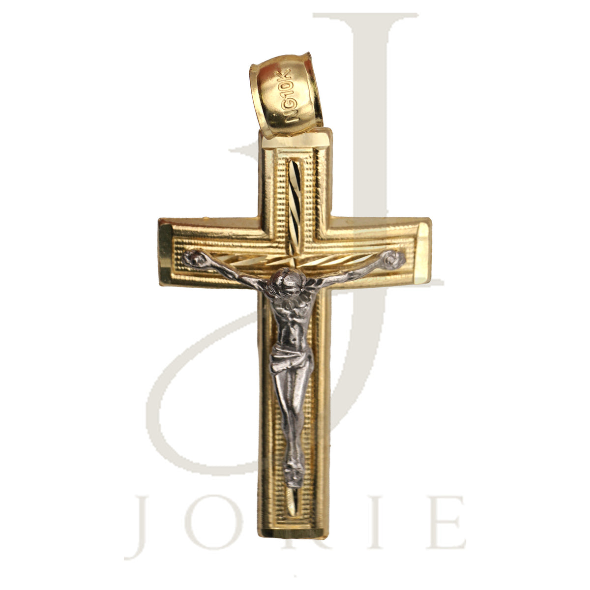 10k Two Tone Gold Mens Crucifix Cross Religious Charm Pendant