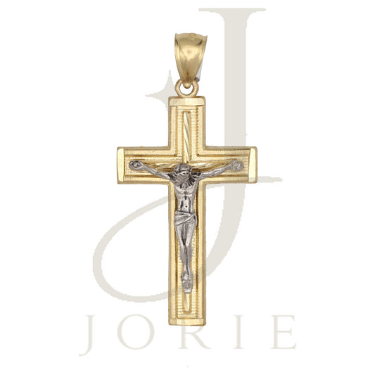 10k Two Tone Gold Mens Crucifix Cross Religious Charm Pendant
