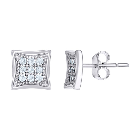 10k White Gold Womens CZ Concave Square Push Back Stud Earrings