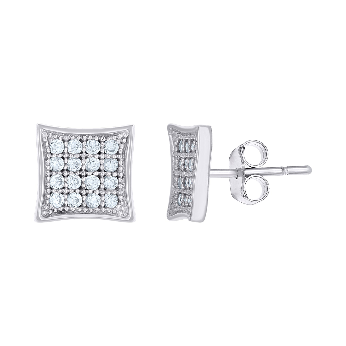 10k White Gold Womens CZ Concave Square Push Back Stud Earrings