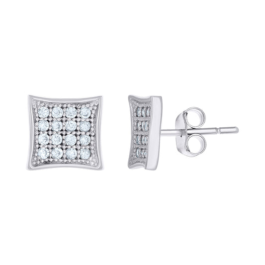 10k White Gold Womens CZ Concave Square Push Back Stud Earrings
