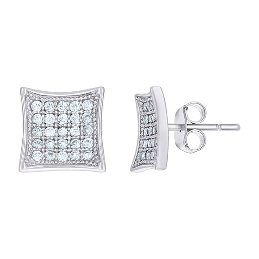 10k White Gold Womens CZ Concave Square Push Back Stud Earrings