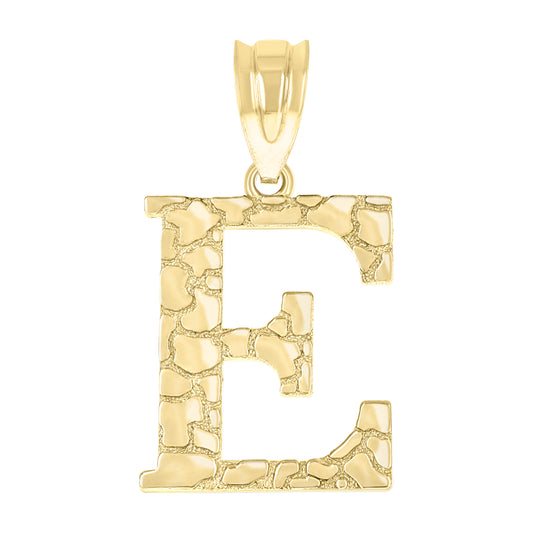 10k Yellow Gold Unisex Nugget Initial E Charm Pendant