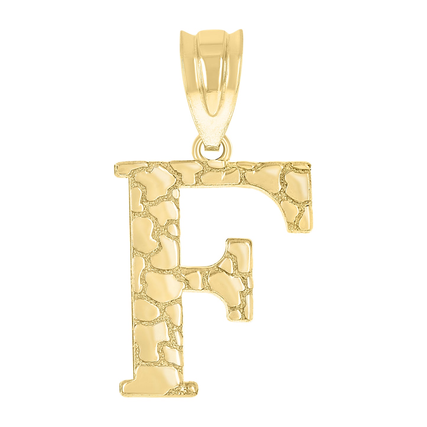 10k Yellow Gold Unisex Nugget Initial F Charm Pendant