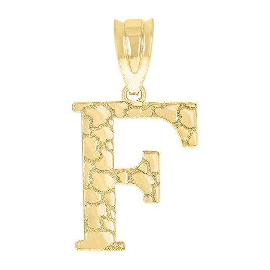 10k Yellow Gold Unisex Nugget Initial F Charm Pendant