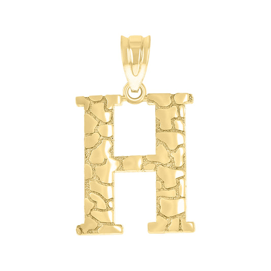 10k Yellow Gold Unisex Nugget Initial H Charm Pendant
