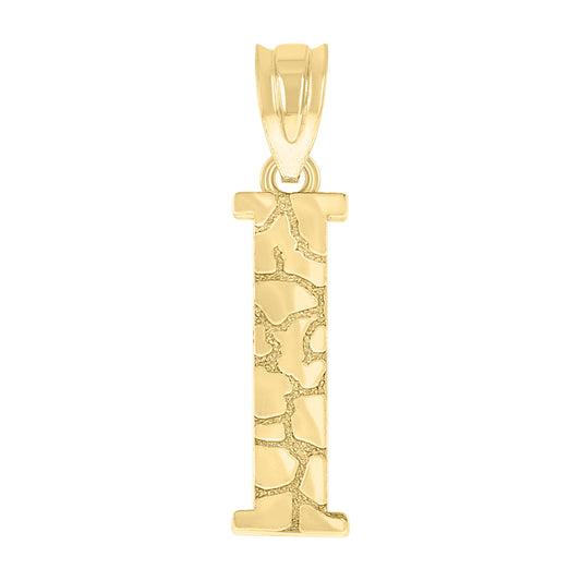 10k Yellow Gold Unisex Nugget Initial I Charm Pendant