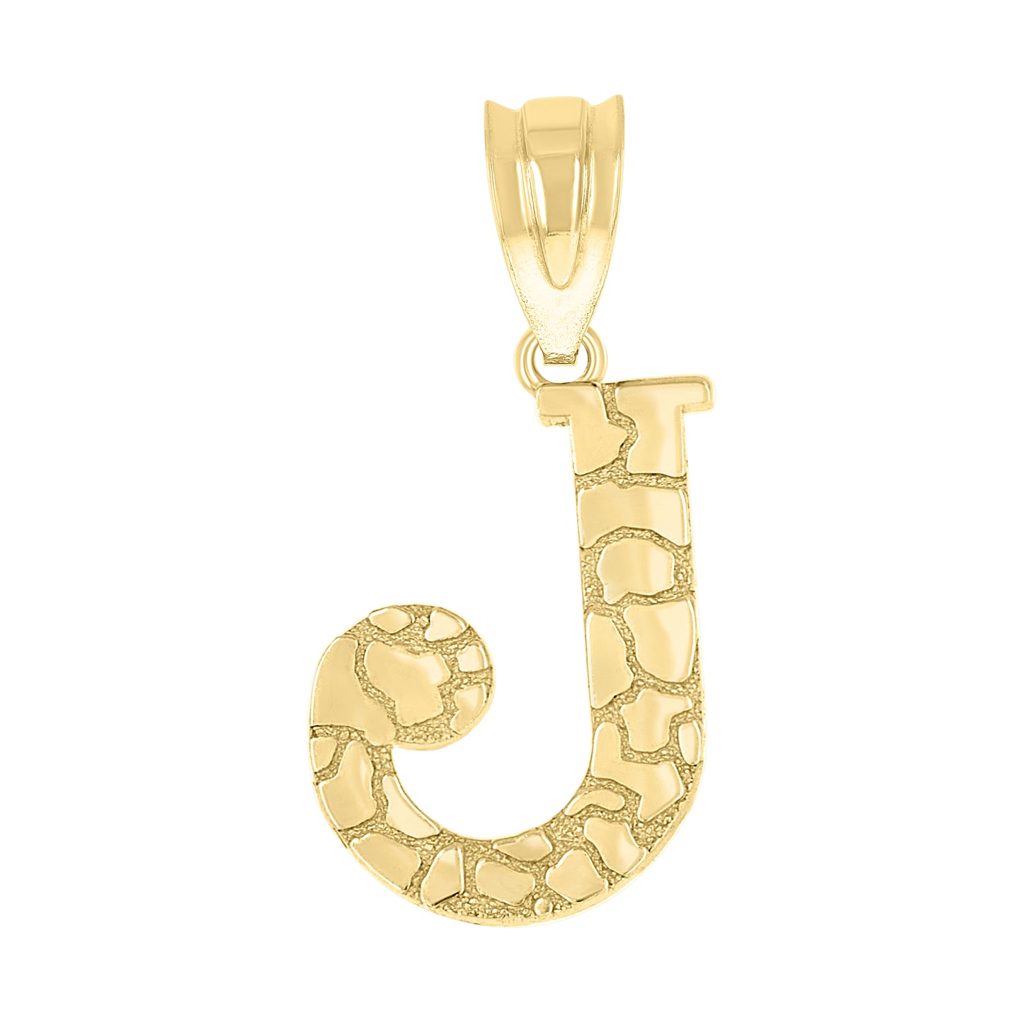 10k Yellow Gold Unisex Nugget Initial J Charm Pendant