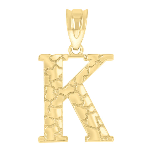 10k Yellow Gold Unisex Nugget Initial K Charm Pendant
