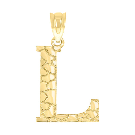 10k Yellow Gold Unisex Nugget Initial L Charm Pendant