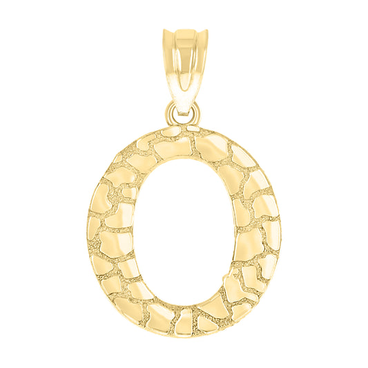 10k Yellow Gold Unisex Nugget Initial O Charm Pendant