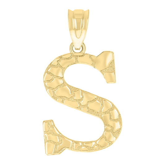 10k Yellow Gold Unisex Nugget Initial S Charm Pendant