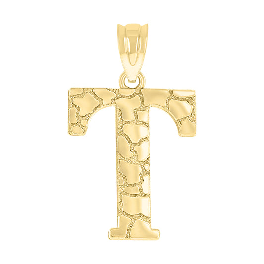 10k Yellow Gold Unisex Nugget Initial T Charm Pendant