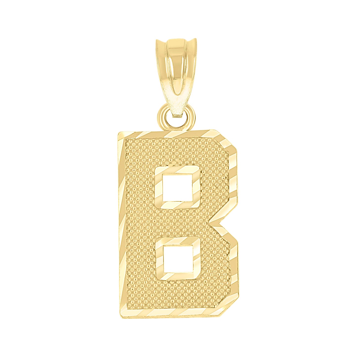 10k Yellow Gold Unisex Textured Initial Letter B Charm Pendant