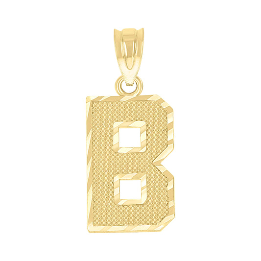 10k Yellow Gold Unisex Textured Initial Letter B Charm Pendant