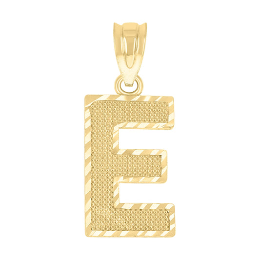 10k Yellow Gold Unisex Textured Initial Letter E Charm Pendant