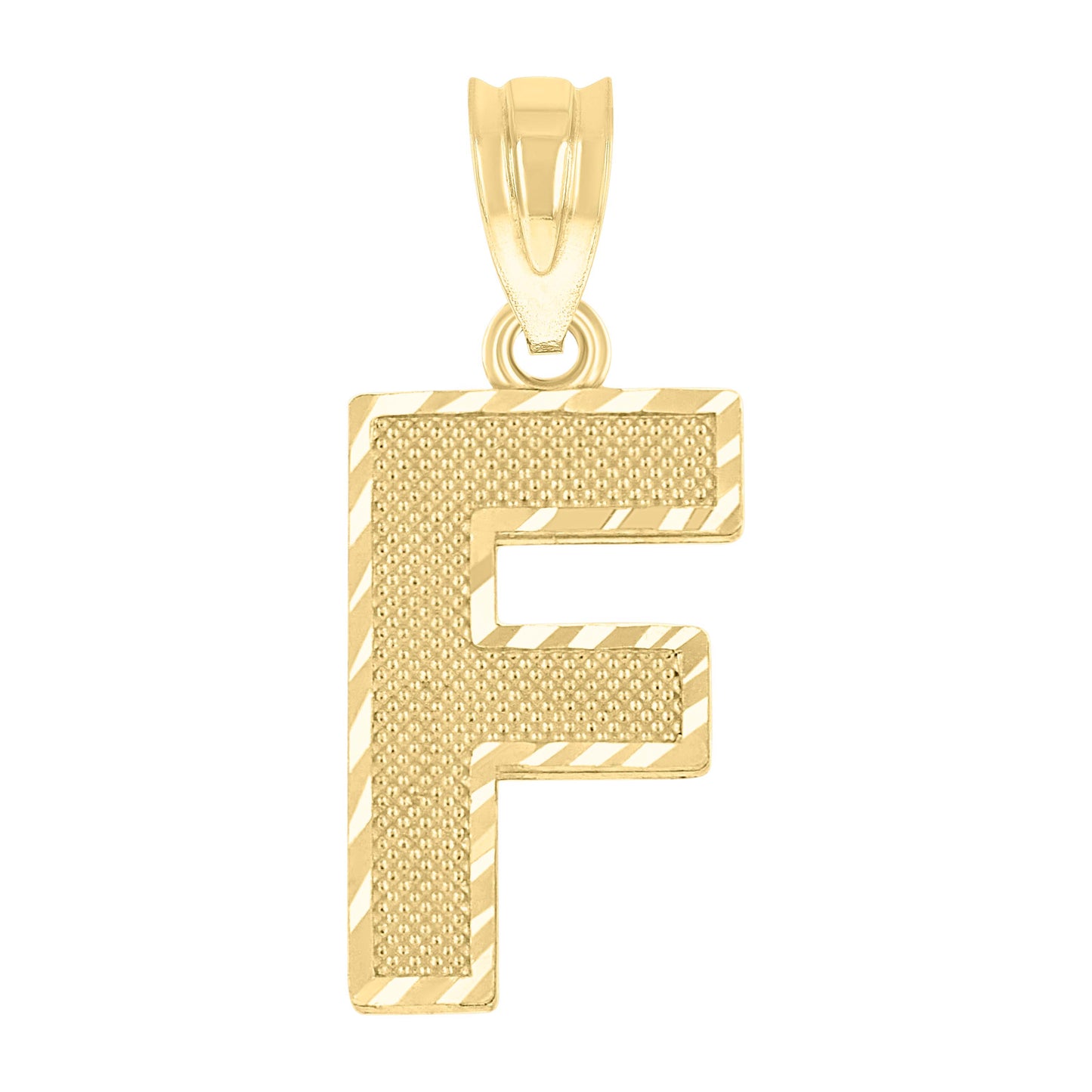 10k Yellow Gold Unisex Textured Initial Letter F Charm Pendant