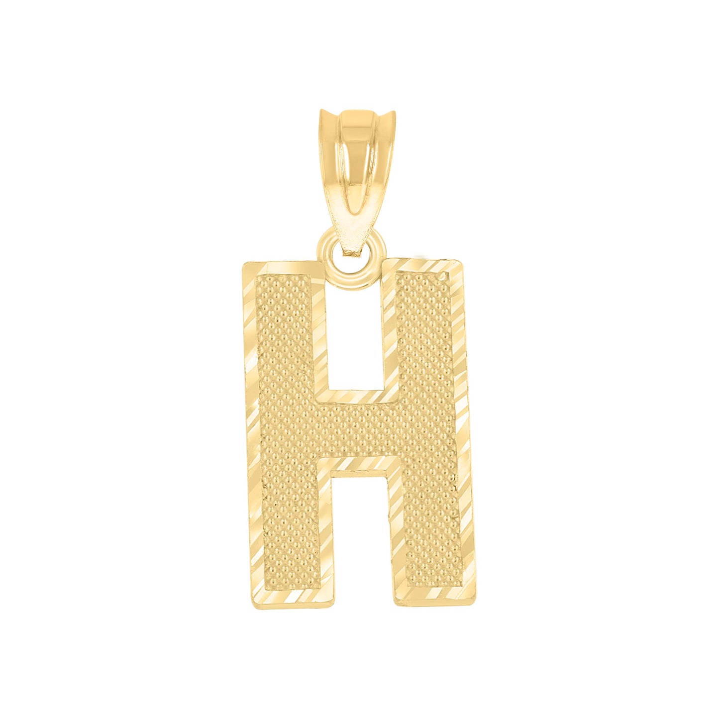 10k Yellow Gold Unisex Textured Initial Letter H Charm Pendant