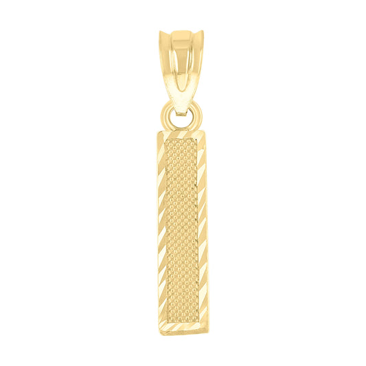 10k Yellow Gold Unisex Textured Initial Letter I Charm Pendant