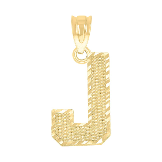 10k Yellow Gold Unisex Textured Initial Letter J Charm Pendant