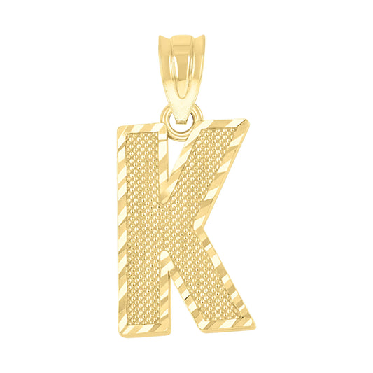 10k Yellow Gold Unisex Textured Initial Letter K Charm Pendant