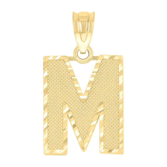10k Yellow Gold Unisex Textured Initial Letter M Charm Pendant