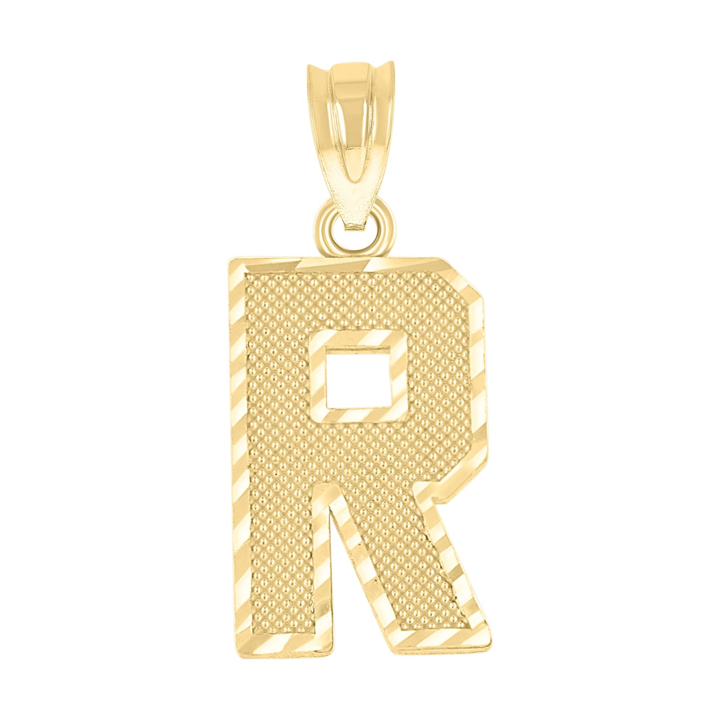 10k Yellow Gold Unisex Textured Initial Letter R Charm Pendant