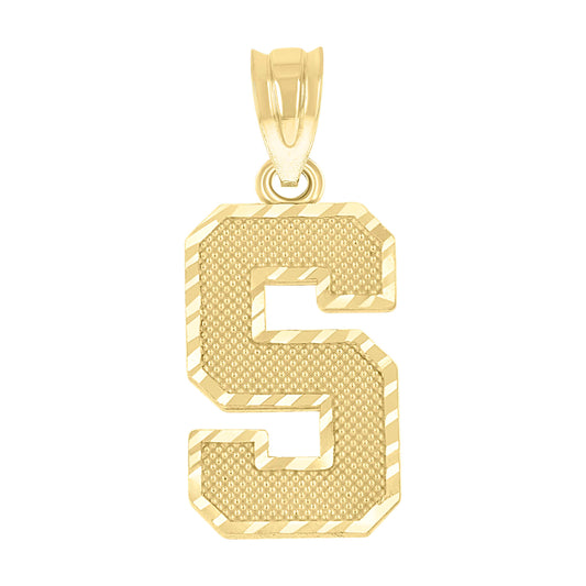 10k Yellow Gold Unisex Textured Initial Letter S Charm Pendant