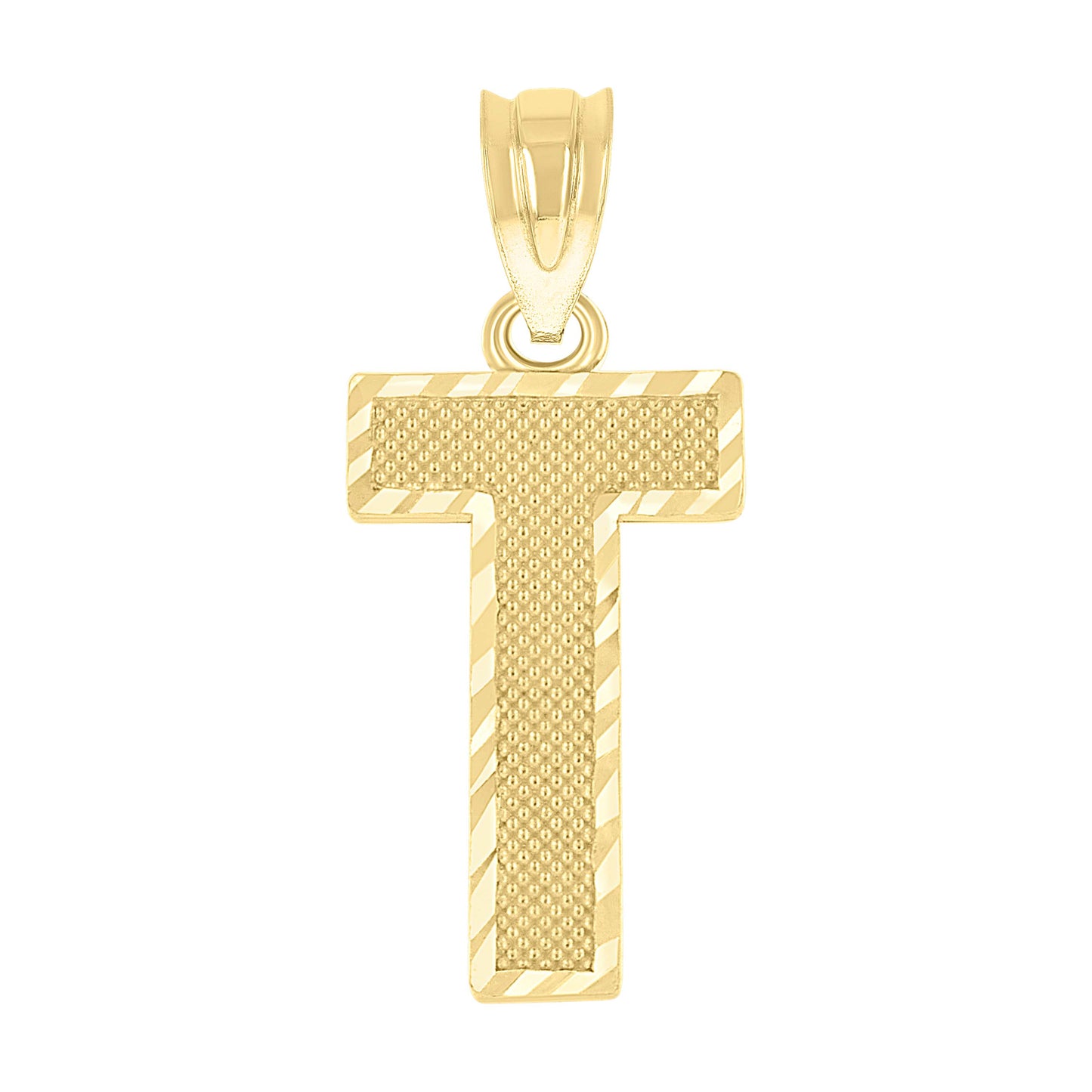 10k Yellow Gold Unisex Textured Initial Letter T Charm Pendant
