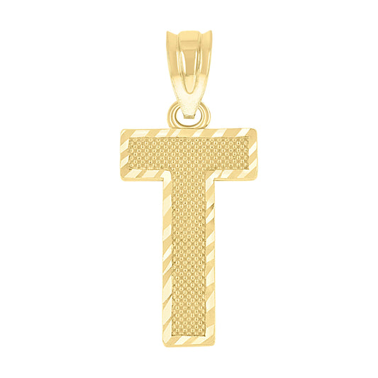 10k Yellow Gold Unisex Textured Initial Letter T Charm Pendant