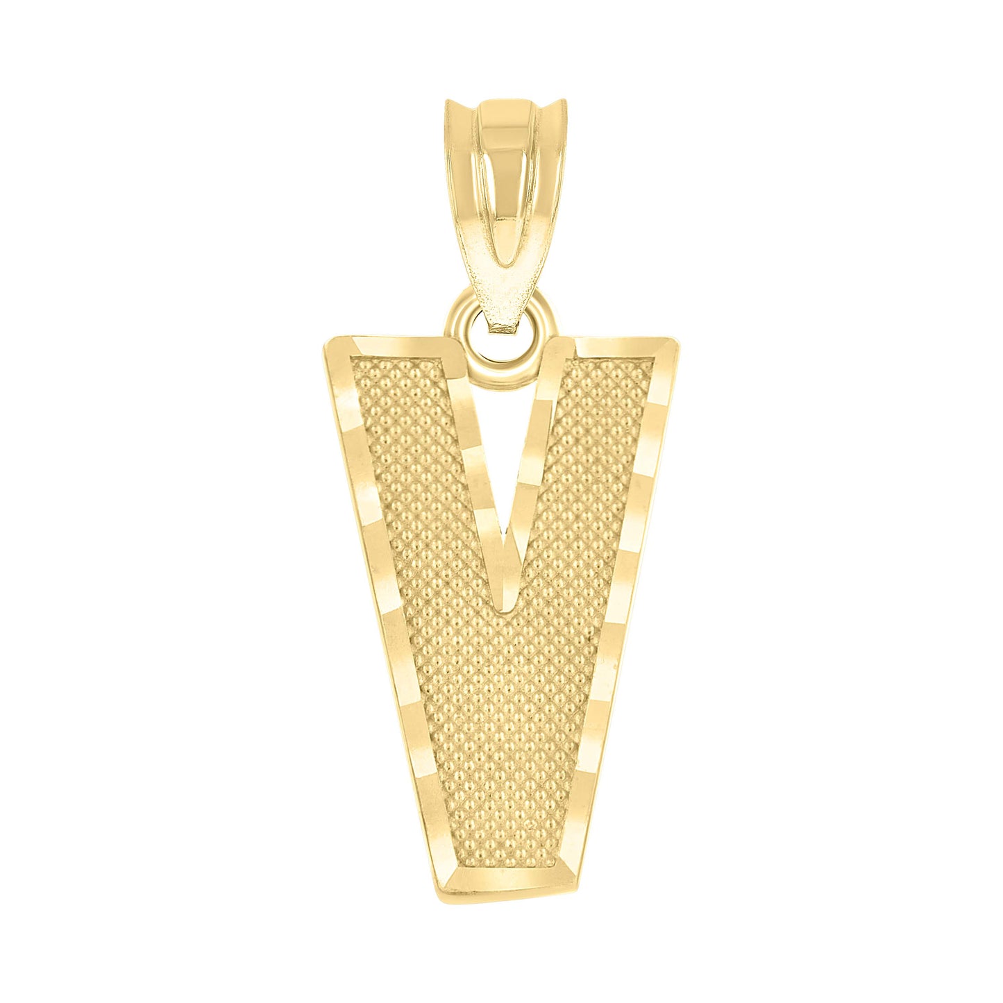 10k Yellow Gold Unisex Textured Initial Letter V Charm Pendant