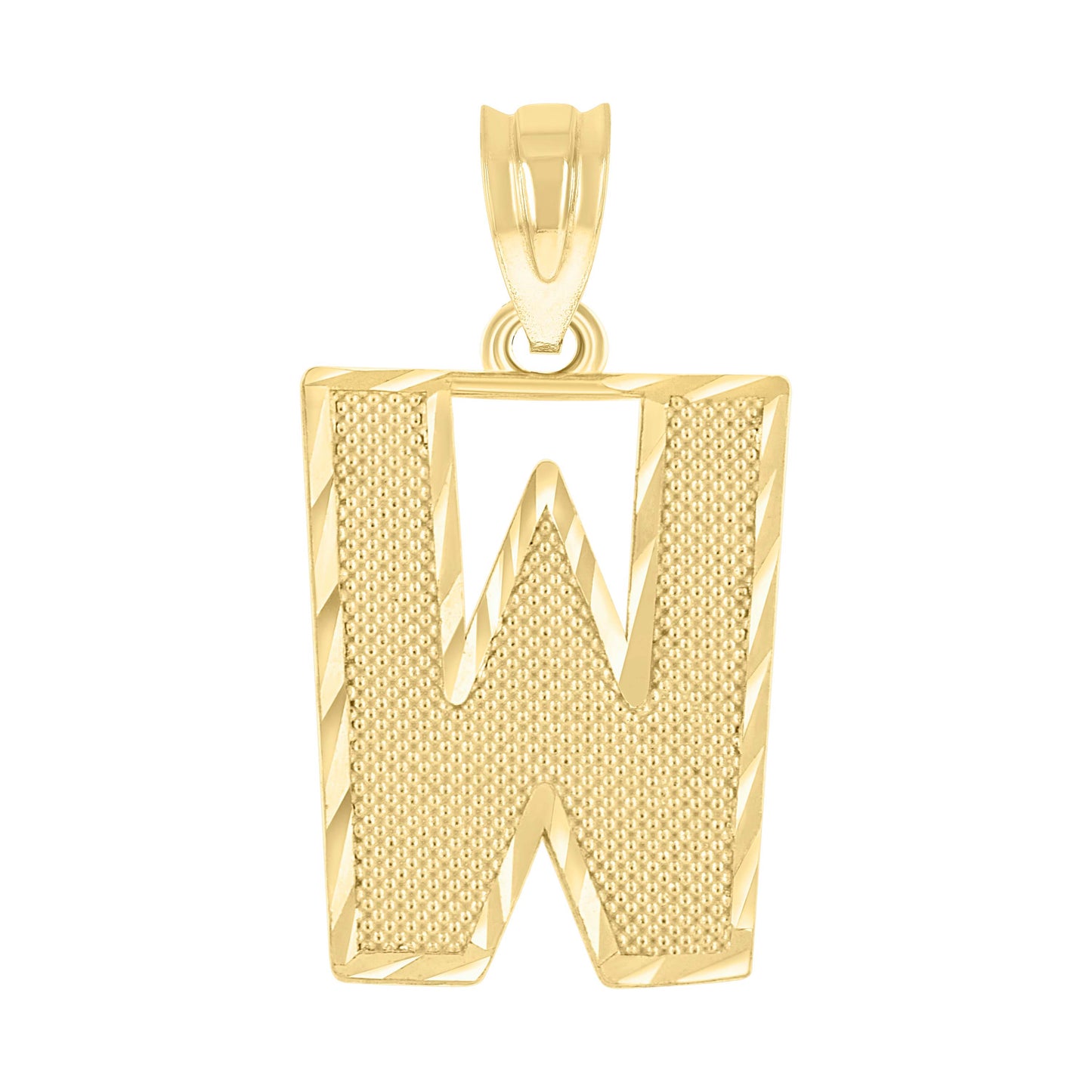 10k Yellow Gold Unisex Textured Initial Letter W Charm Pendant