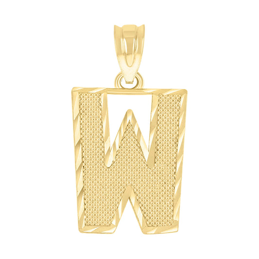 10k Yellow Gold Unisex Textured Initial Letter W Charm Pendant
