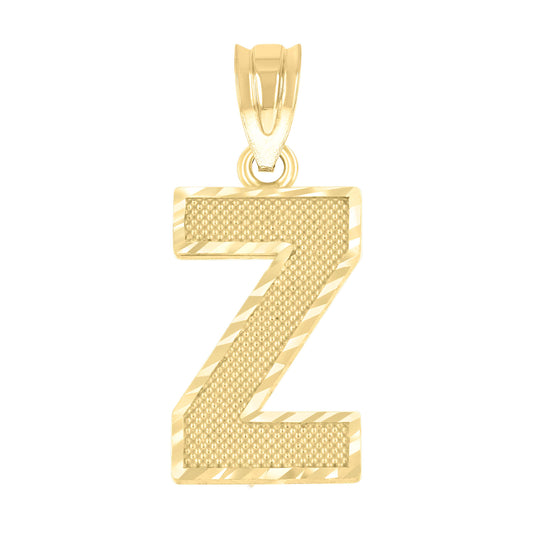 10k Yellow Gold Unisex Textured Initial Letter Z Charm Pendant