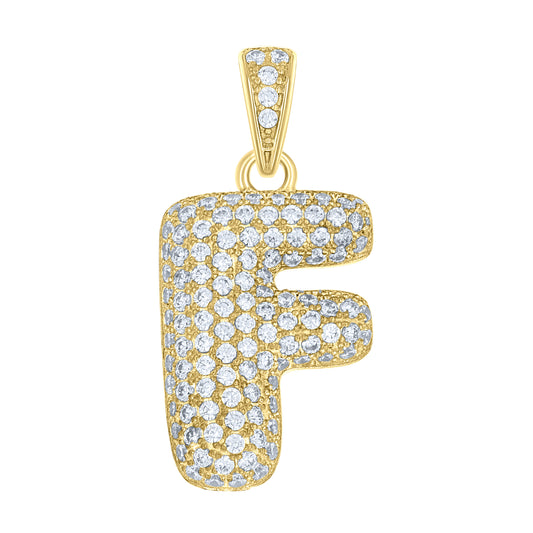 10k Yellow Gold Unisex Cubic Zirconia Bubble Initial Letter F Charm Pendant