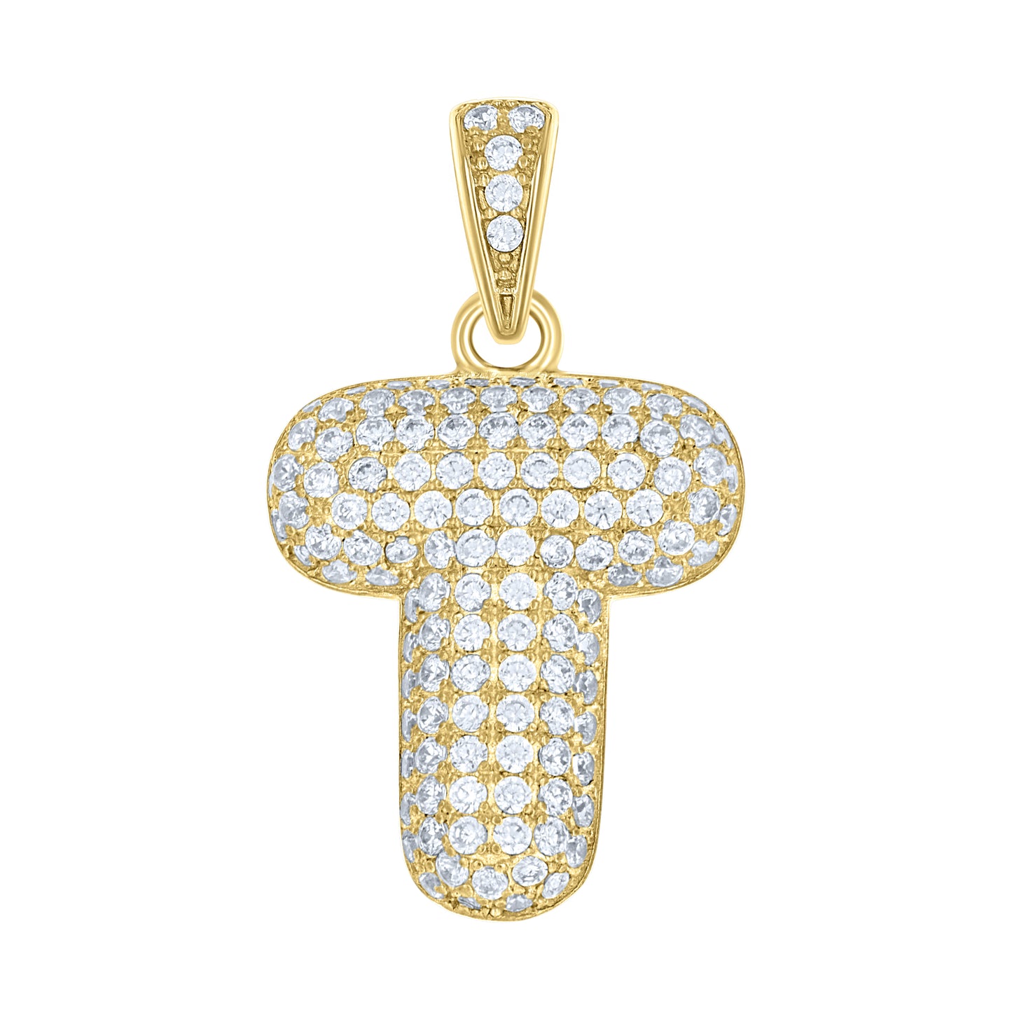 10k Yellow Gold Unisex Cubic Zirconia Bubble Initial Letter T Charm Pendant