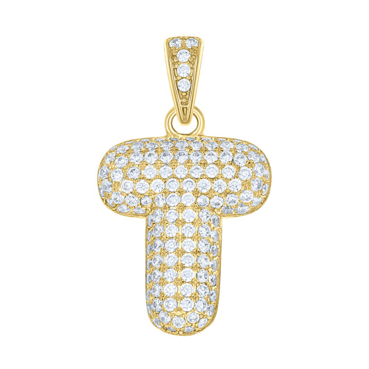 10k Yellow Gold Unisex Cubic Zirconia Bubble Initial Letter T Charm Pendant