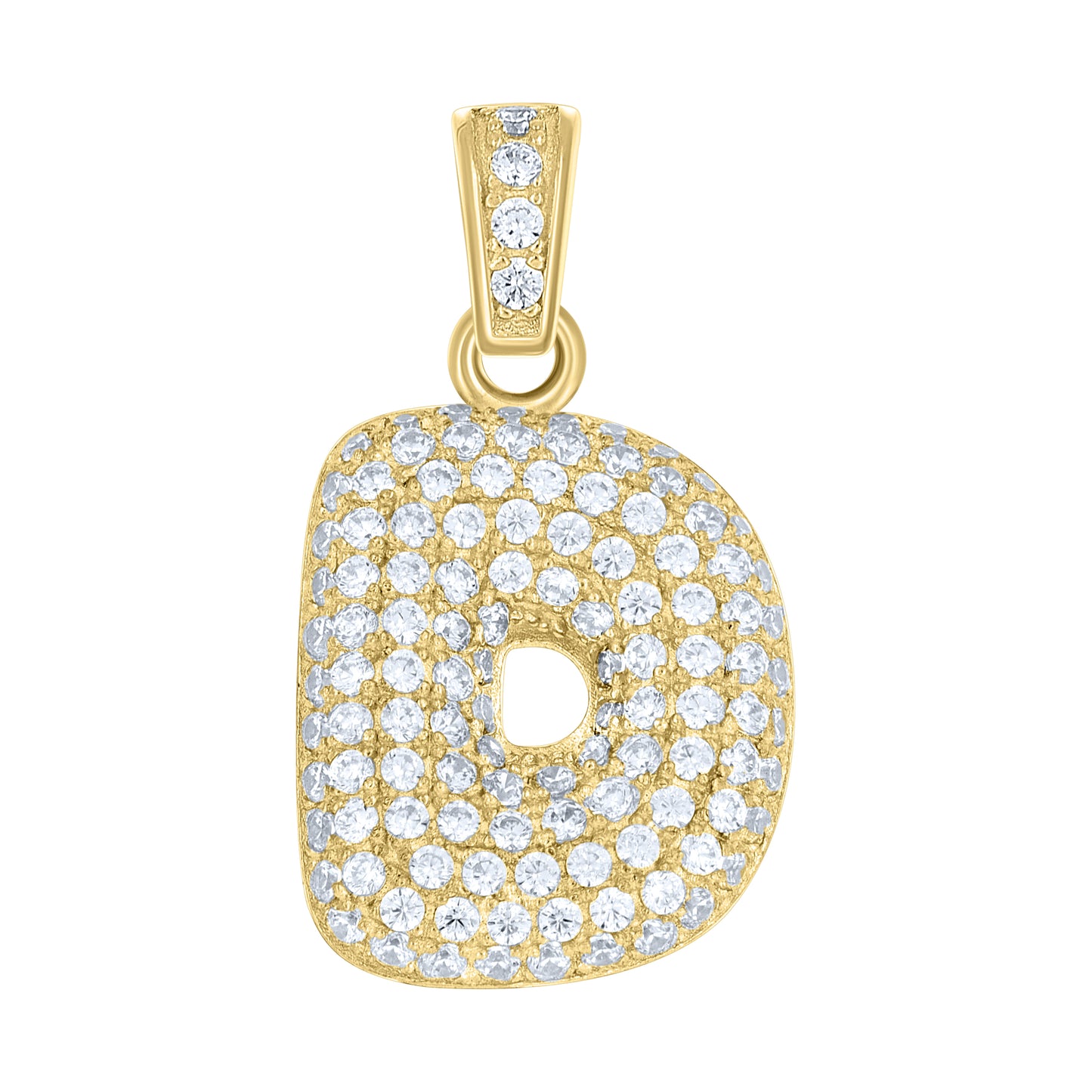 10k Yellow Gold Unisex Cubic Zirconia Bubble Initial Letter D Charm Pendant