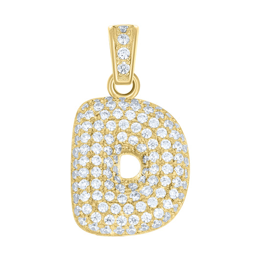10k Yellow Gold Unisex Cubic Zirconia Bubble Initial Letter D Charm Pendant