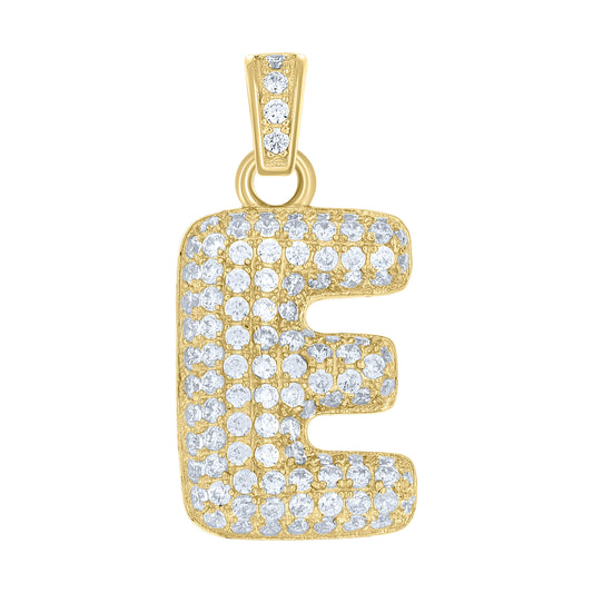 10k Yellow Gold Unisex Cubic Zirconia Bubble Initial Letter E Charm Pendant