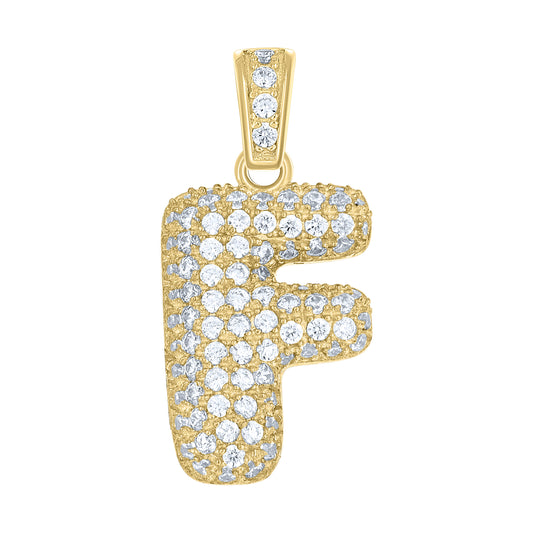 10k Yellow Gold Unisex Cubic Zirconia Bubble Initial Letter F Charm Pendant