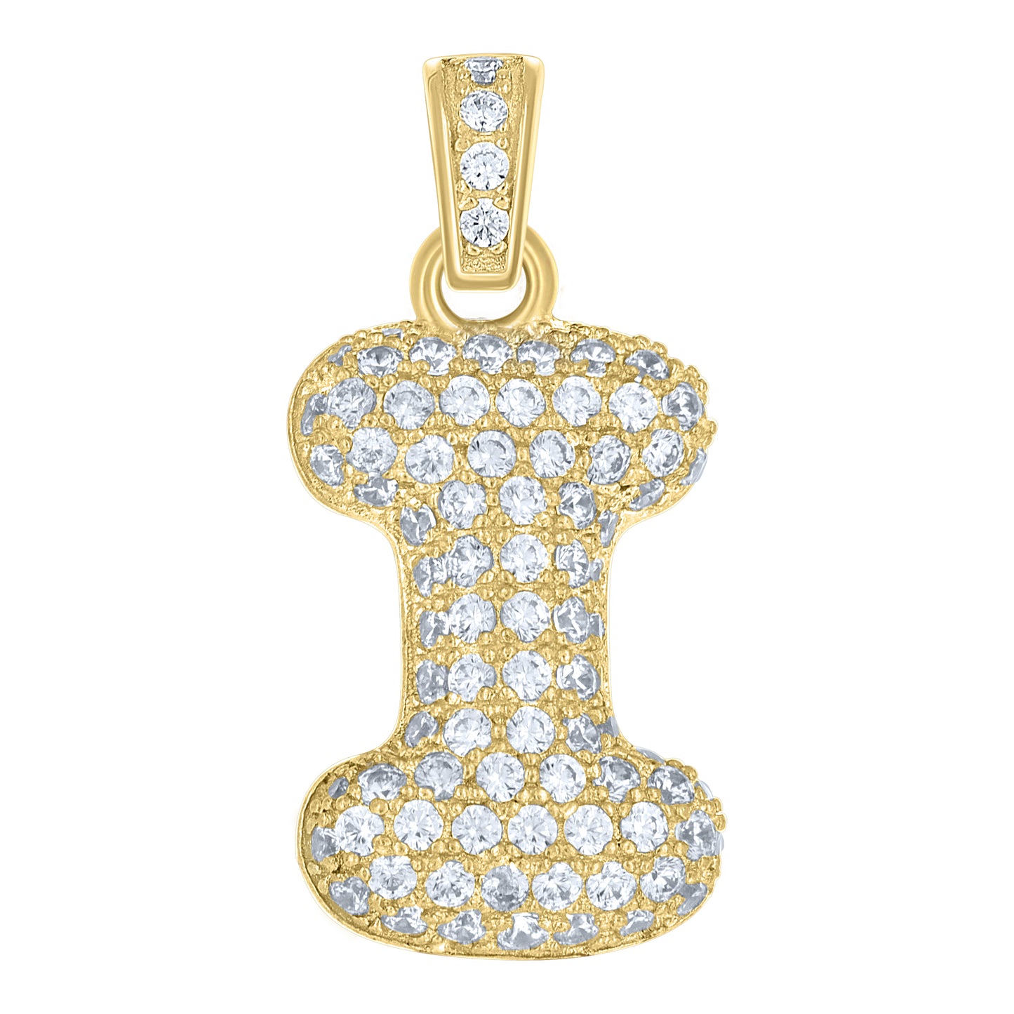 10k Yellow Gold Unisex Cubic Zirconia Bubble Initial Letter I Charm Pendant