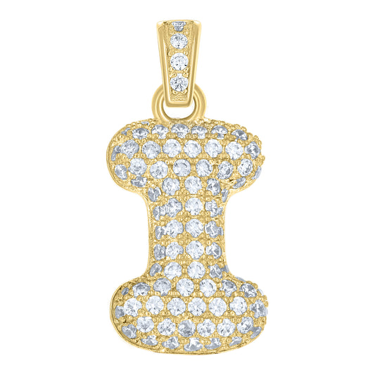 10k Yellow Gold Unisex Cubic Zirconia Bubble Initial Letter I Charm Pendant