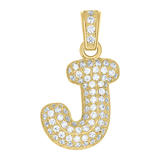 10k Yellow Gold Unisex Cubic Zirconia Bubble Initial Letter J Charm Pendant